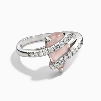 925 Sterling Silver Pear Rose Quartz Wrap Ring - Orbit Front View
