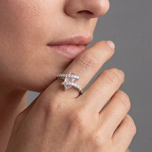 925 Sterling Silver Pear Rose Quartz Wrap Ring - Orbit Model Shot