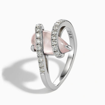 925 Sterling Silver Pear Rose Quartz Wrap Ring - Orbit Side View