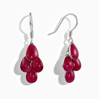 925 Sterling Silver Pear Ruby Dangle Earrings - Petal Rain Front View