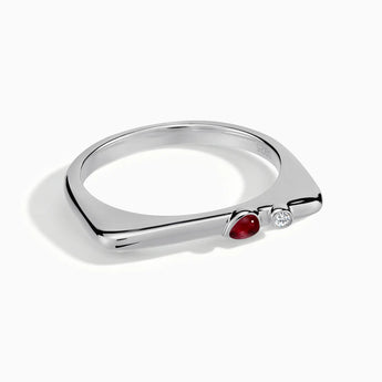 925 Sterling Silver Pear Ruby Puzzle Stacking Ring - Minimal Calm Front View