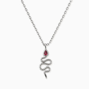 925 Sterling Silver Pear Ruby Serpent Pendant Necklace Meander Front View