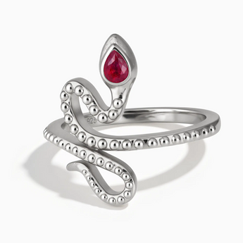 925 Sterling Silver Pear Ruby Serpent Ring - Mystic Coil Front View