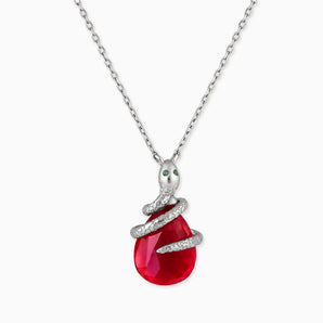 925 Sterling Silver Pear Ruby Serpent Wrap Necklace Wild Oath Front View