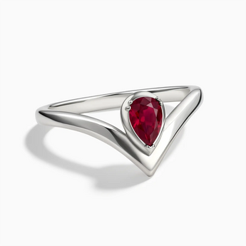 925 Sterling Silver Pear Ruby V Band Ring - Chevron Front View