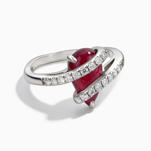 925 Sterling Silver Pear Ruby Wrap Ring - Orbit Front View