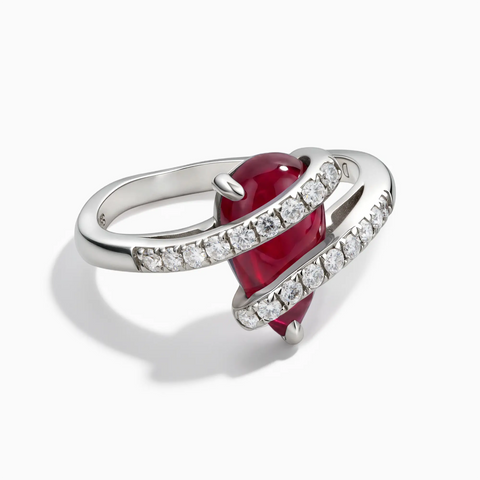 925 Sterling Silver Pear Ruby Wrap Ring - Orbit Front View