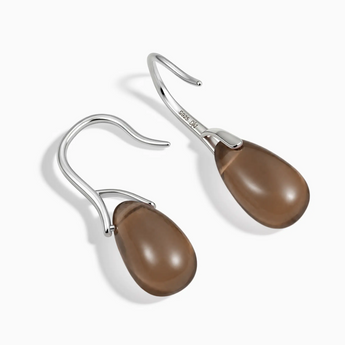 925 Sterling Silver Pear Smoky Quartz Dangle Earrings - Dew Arc Side View