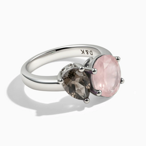 925 Sterling Silver Pear Smoky Quartz & Oval Rose Quartz Toi et Moi Ring - Twin Reverie Front View