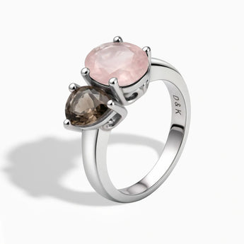 925 Sterling Silver Pear Smoky Quartz & Oval Rose Quartz Toi et Moi Ring - Twin Reverie Side View