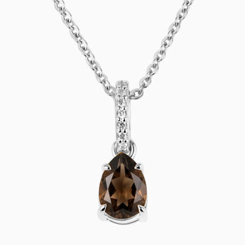 925 Sterling Silver Pear Smoky Quartz Pendant Necklace - Ocean Tear Front View