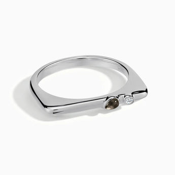 925 Sterling Silver Pear Smoky Quartz Puzzle Stacking Ring - Minimal Calm Front View