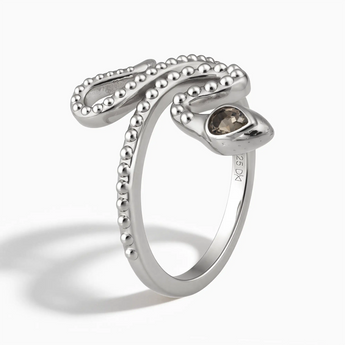 925 Sterling Silver Pear Smoky Quartz Serpent Ring - Mystic Coil Side View