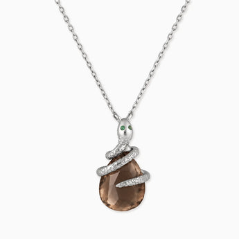 925 Sterling Silver Pear Smoky Quartz Serpent Wrap Necklace Wild Oath Front View