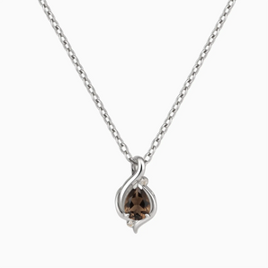 925 Sterling Silver Pear Smoky Quartz Swirl Necklace - Eternal Flowline Front View