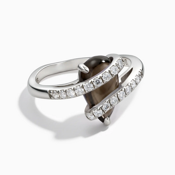 925 Sterling Silver Pear Smoky Quartz Wrap Ring - Orbit Front View