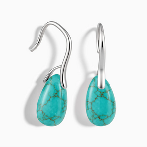 925 Sterling Silver Pear Turquoise Dangle Earrings - Dew Arc Front View