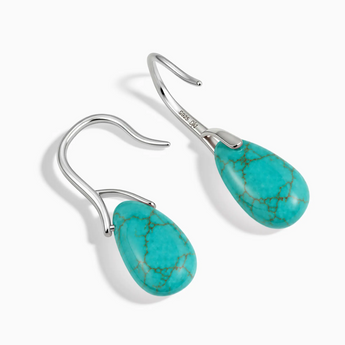 925 Sterling Silver Pear Turquoise Dangle Earrings - Dew Arc Side View