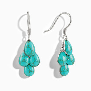 925 Sterling Silver Pear Turquoise Dangle Earrings - Petal Rain Front View