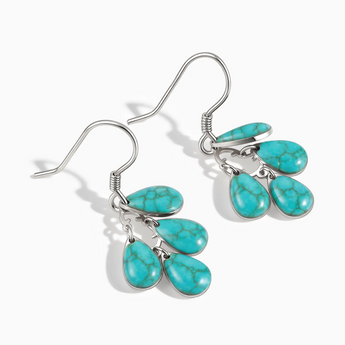 925 Sterling Silver Pear Turquoise Dangle Earrings - Petal Rain Side View