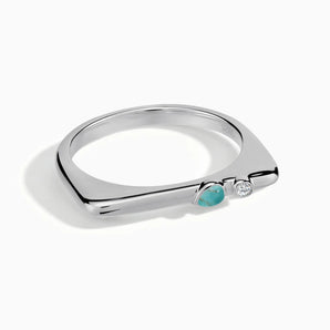 925 Sterling Silver Pear Turquoise Puzzle Stacking Ring - Minimal Calm Front View
