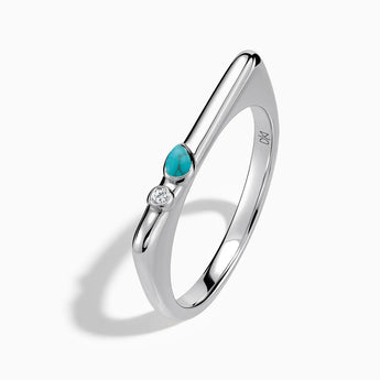 925 Sterling Silver Pear Turquoise Puzzle Stacking Ring - Minimal Calm Side View