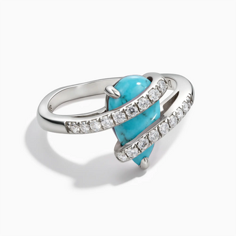 925 Sterling Silver Pear Turquoise Wrap Ring - Orbit Front View
