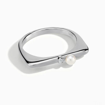 925 Sterling Silver Pearl Puzzle Stacking Ring - Minimal Mood Front View