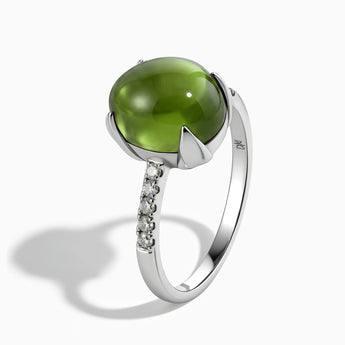 925 Sterling Silver Peridot Cabochon Ring - Minimal Spiritual Side View