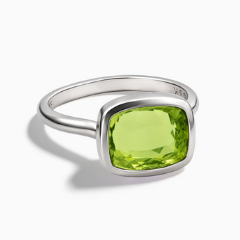 925 Sterling Silver Peridot Cushion Ring - Pure Hush Front View