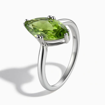 925 Sterling Silver Peridot Marquise Ring - Silent Glow Side View