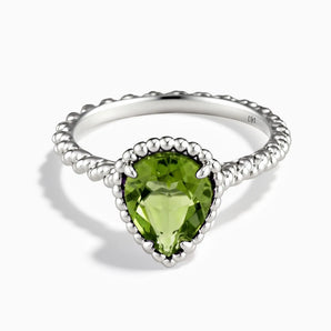 925 Sterling Silver Peridot Pear Ring - Still Light Front View