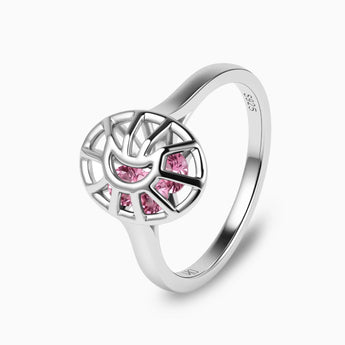 925 Sterling Silver Pink Tourmaline Crescent Moon Hollow Oval Shaker Ring - Soul Cage Side View
