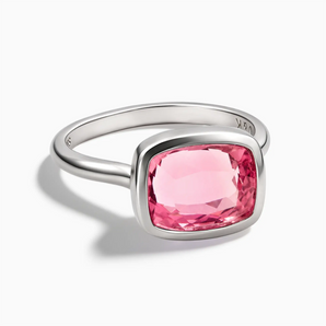 925 Sterling Silver Pink Tourmaline Cushion Ring - Pure Hush Front View