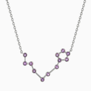 925 Sterling Silver Pisces Zodiac Constellation Necklace - Amethyst Front View