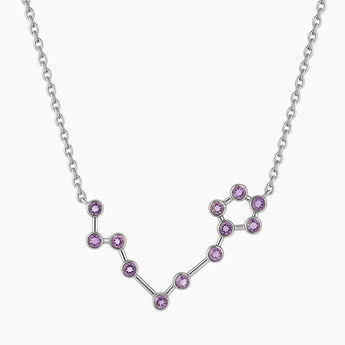 925 Sterling Silver Pisces Zodiac Constellation Necklace - Amethyst Front View