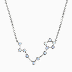 925 Sterling Silver Pisces Zodiac Constellation Necklace - Moonstone Front View