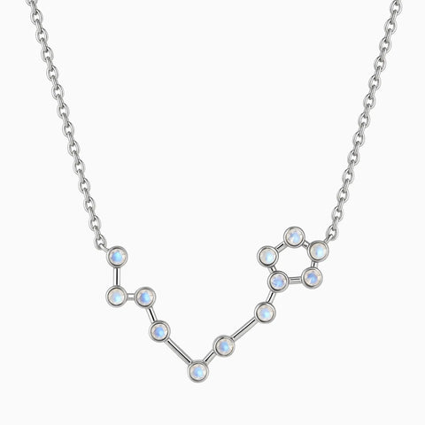 925 Sterling Silver Pisces Zodiac Constellation Necklace - Moonstone Front View