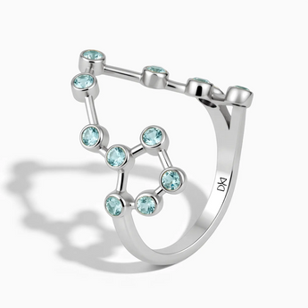 925 Sterling Silver Pisces Zodiac Constellation Ring - Aquamarine Side View