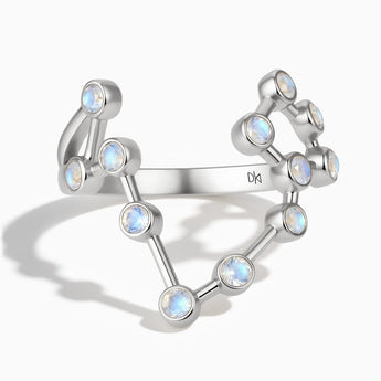 925 Sterling Silver Pisces Zodiac Constellation Ring - Moonstone Front View