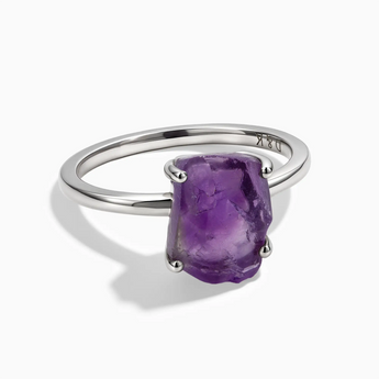 925 Sterling Silver Raw Amethyst Ring - Freeform Front View