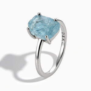 925 Sterling Silver Raw Aquamarine Ring - Freeform Side View