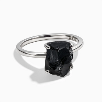 925 Sterling Silver Raw Black Onyx Ring - Freeform Front View