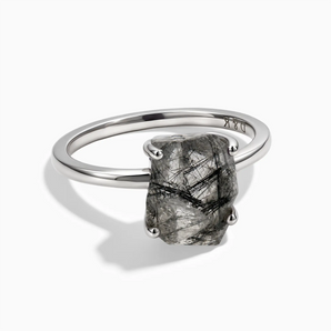 925 Sterling Silver Raw Black Rutilated Quartz Ring - Freeform Front View