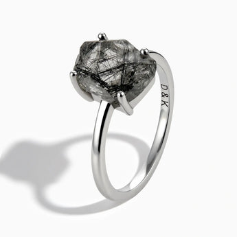 925 Sterling Silver Raw Black Rutilated Quartz Ring - Freeform Side View