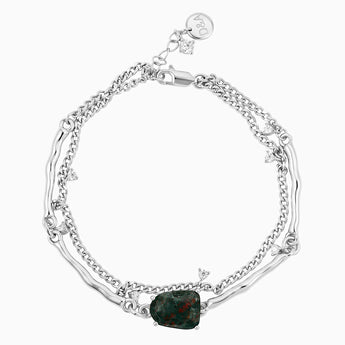 925 Sterling Silver Raw Bloodstone Layered Bracelet - Wild Vine Front View