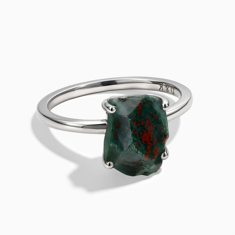 925 Sterling Silver Raw Bloodstone Ring - Freeform Front View