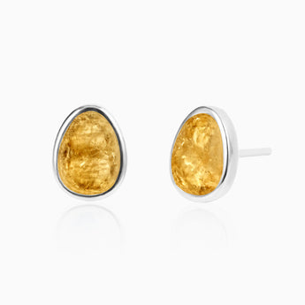 925 Sterling Silver Raw Citrine Bezel Stud Earrings - Fluid Frame Front View