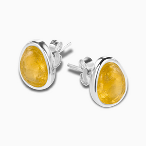 925 Sterling Silver Raw Citrine Bezel Stud Earrings - Fluid Frame Side View