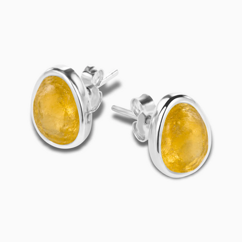 925 Sterling Silver Raw Citrine Bezel Stud Earrings - Fluid Frame Side View